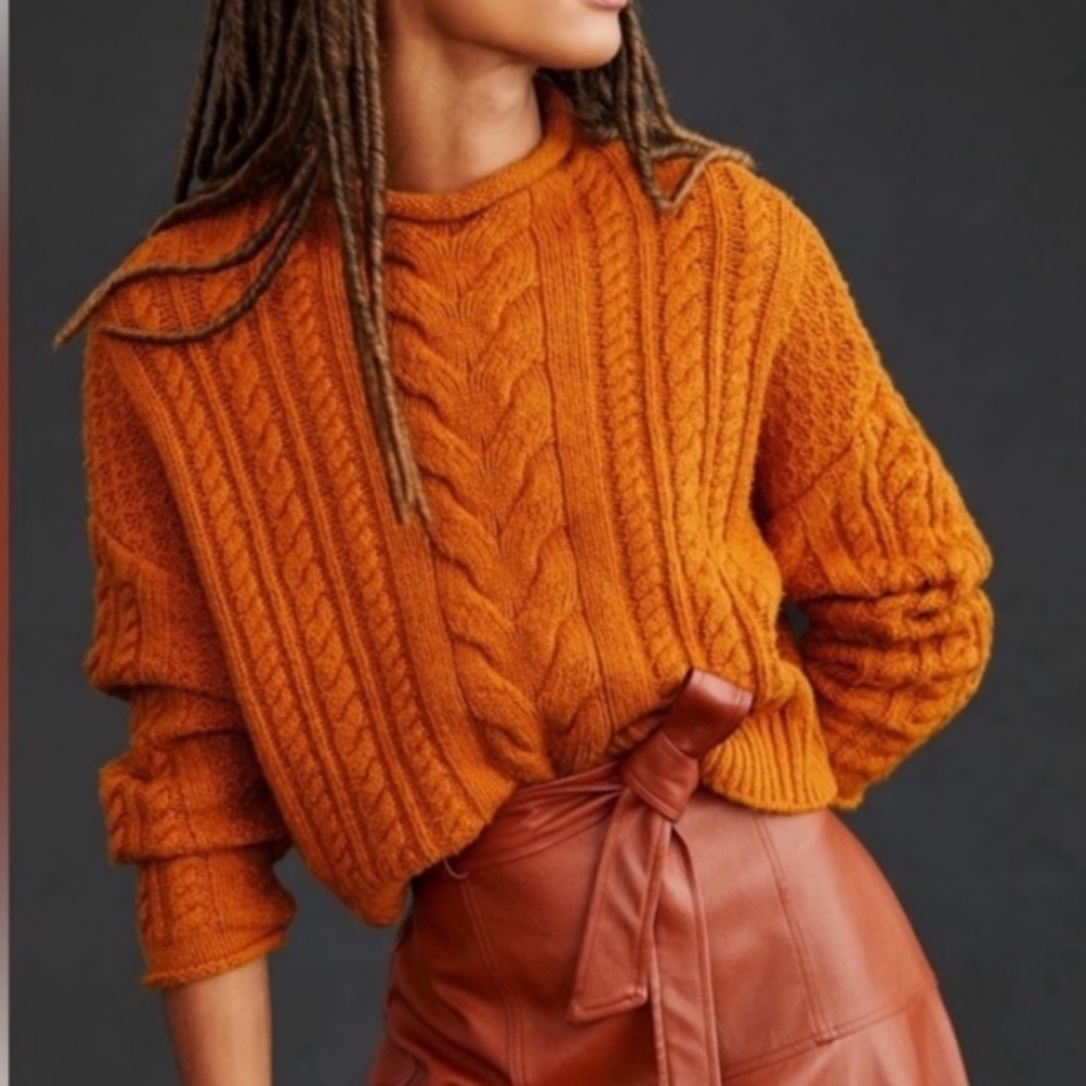 Anthropologie Pilcro Mock-Neck Chunky Cable-Knit Sweater Medium